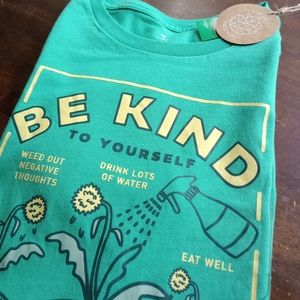 Boys T Shirt Be Kind Self Care Graphic Tee Green Organic Cotton Size XL 16